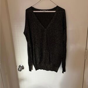 Diane Von Furstenberg Sparkling Black V-Neck Sweater